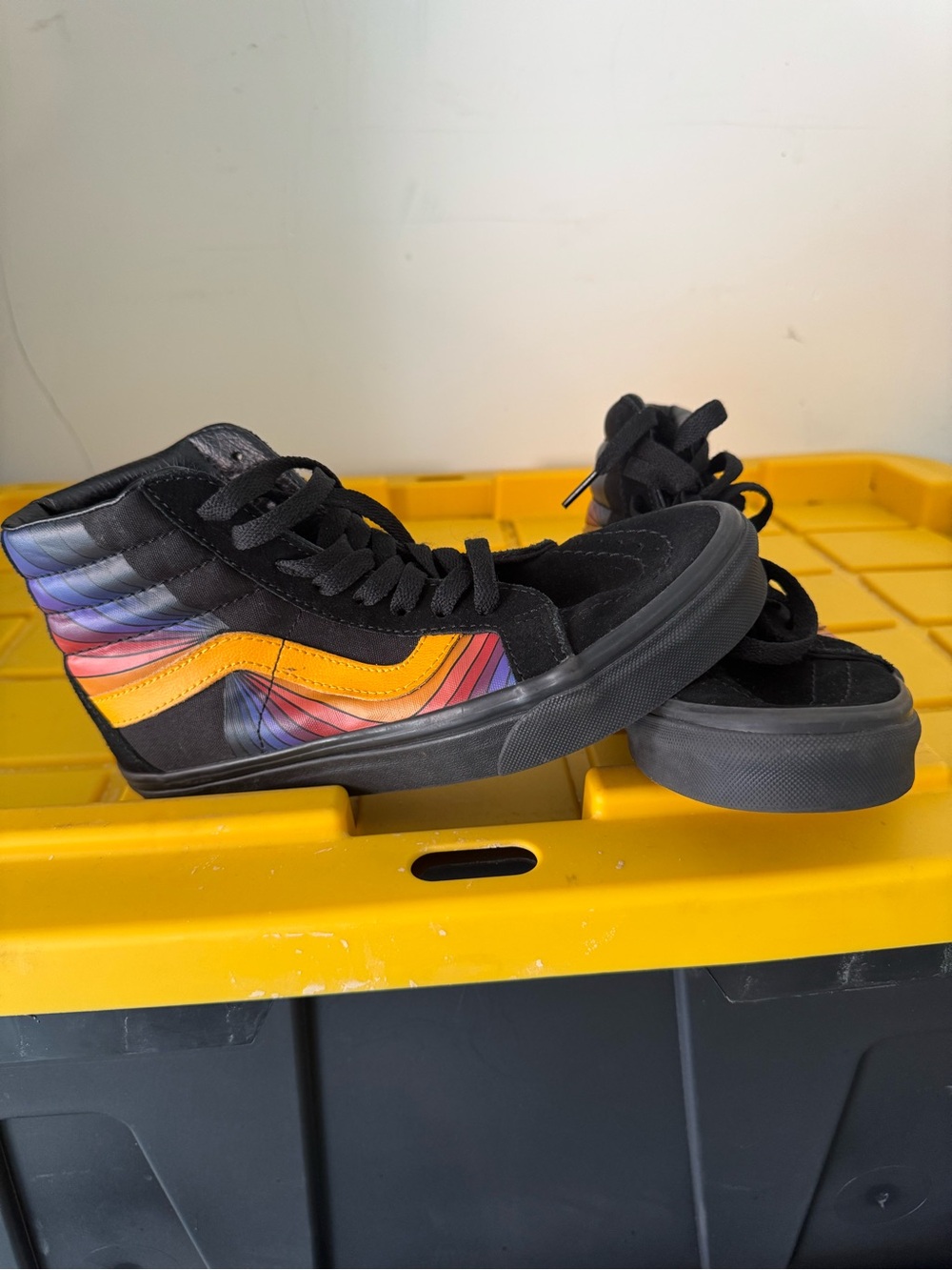 Vans Kids High-Top Sneakers with Rainbow Wave and Black Suede